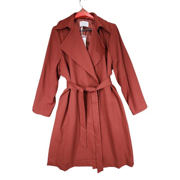 Estelle Georgie Trench Coat 1X 16W Women Ginger Orange Red Pockets EJ231100 NEW - Picture 2 of 16